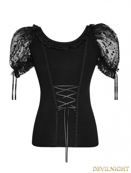 Black Gothic Lolita Puff Sleeve Short T-shirt for Women - Devilnight.co.uk