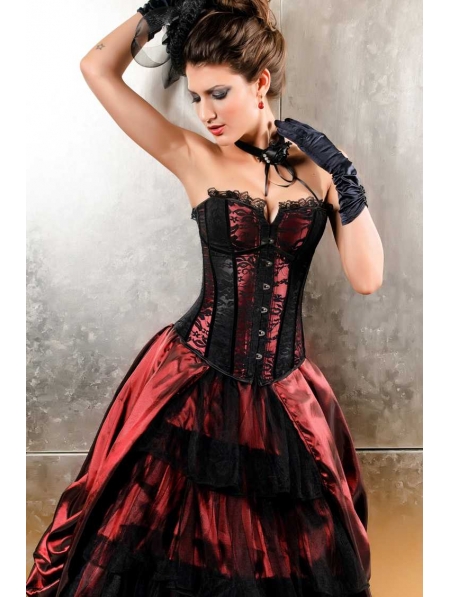 Red and Black Gothic Lace Overbust Corset 