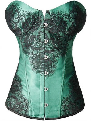 Green Lace Overbust Victorian Burlesque Corset