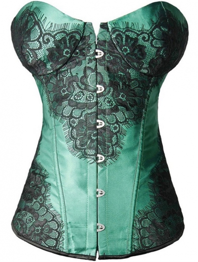 Green Lace Overbust Victorian Burlesque Corset