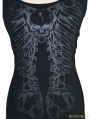 Black Gothic Punk Skeleon Pattern T-shirt For Women