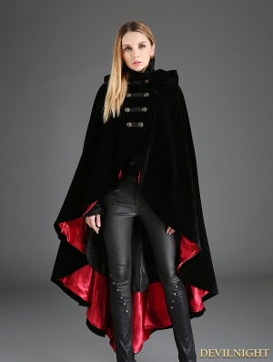 Black Gothic Female Woolen Long Hoodie Coat 