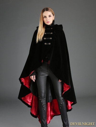 Black Gothic Female Velvet Long Hoodie Coat 