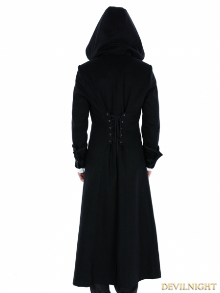 Black Gothic Male Palace Style Overlength Hoodie Coat - Devilnight.co.uk