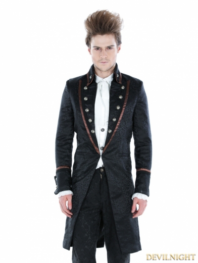 Black Gothic Palace Style Mens Long Jacket with Coffee Hem