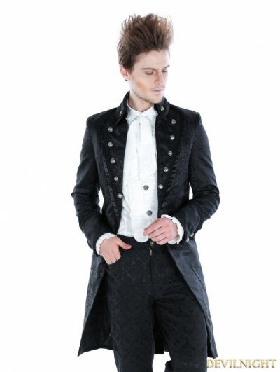 Black Gothic Palace Style Long Jacket For Men 