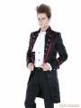 Black Gothic Palace Style Mens Long Jacket with Red Hem