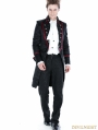 Black Gothic Palace Style Mens Long Jacket with Red Hem