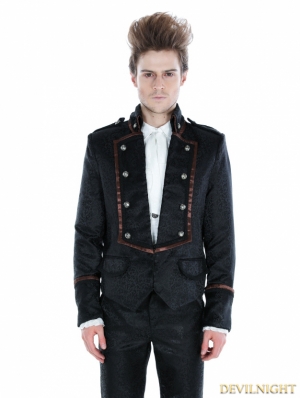 Black Gothic Palace Style Mens Short Jacket with Coffee Hem