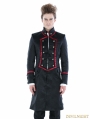 Black Gothic Military Style Male Long Coat with Red Hem