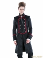 Black Gothic Military Style Male Long Coat with Red Hem