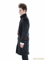 Black Gothic Military Style Male Long Coat with Red Hem