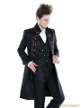Black Gothic Military Style Male Long Coat with Coffee Hem