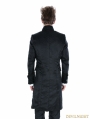 Black Gothic Military Style Male Long Coat with Coffee Hem