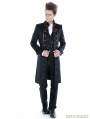 Black Gothic Military Style Male Long Coat with Coffee Hem