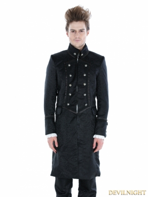 Black Gothic Military Style Male Long Coat