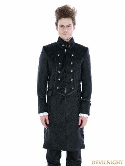 Black Gothic Military Style Male Long Coat