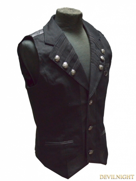 Black Gothic Military Style Vest For Men - Devilnight.co.uk
