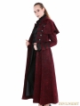 Red Gothic Military Style Long Hoodie Cape Coat For Women