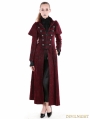 Red Gothic Military Style Long Hoodie Cape Coat For Women