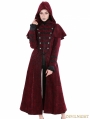 Red Gothic Military Style Long Hoodie Cape Coat For Women