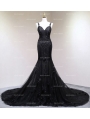 Black Gothic Beading Mermaid Gorgeous Wedding Dress