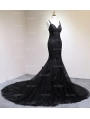 Black Gothic Beading Mermaid Gorgeous Wedding Dress