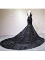 Black Gothic Beading Mermaid Gorgeous Wedding Dress