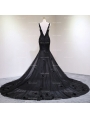 Black Gothic Beading Mermaid Gorgeous Wedding Dress