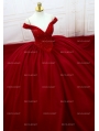 Red Beading Off-the-Shoulder Ball Gown Gothic Wedding Dress