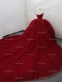 Red Beading Off-the-Shoulder Ball Gown Gothic Wedding Dress