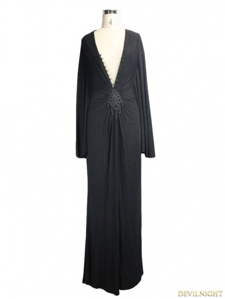 Black Gothic Persephone Maxi Dress - Devilnight.co.uk