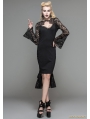 Black Gothic Pencil Midi Dress with Lace Sleeves