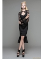 Black Gothic Pencil Midi Dress with Lace Sleeves