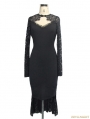 Black Gothic Pencil Midi Dress with Lace Sleeves
