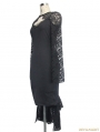 Black Gothic Pencil Midi Dress with Lace Sleeves