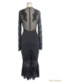 Black Gothic Pencil Midi Dress with Lace Sleeves