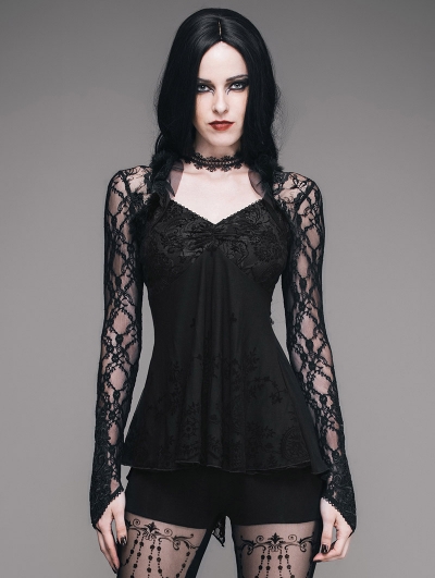 Black Romantic Gothic Lace Shirt for Women