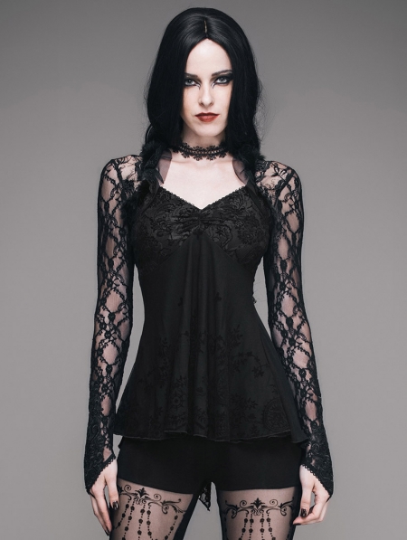 Black Romantic Gothic Lace Shirt for Women - Devilnight.co.uk
