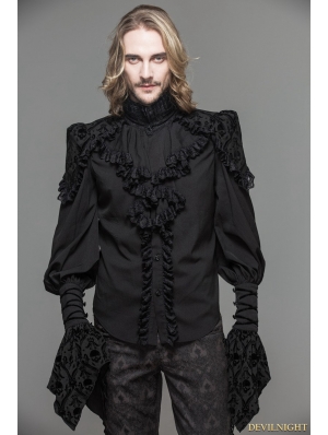 Black Gothic Long Sleeves Ruffles Shirt for Men