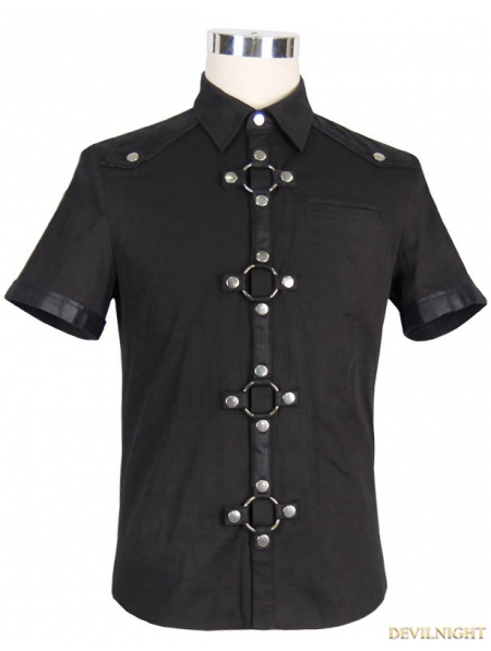 Black Gothic Punk Short Sleeves Shirt for Men - Devilnight.co.uk