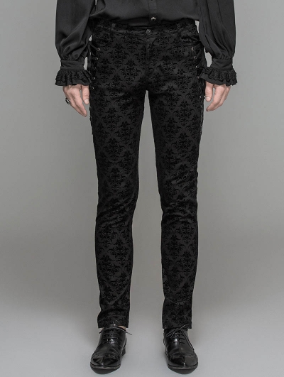 Black Gothic Vintage Palace Pattern Trousers for Men