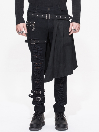 Black Gothic Punk Removable Skirts Trousers for Men