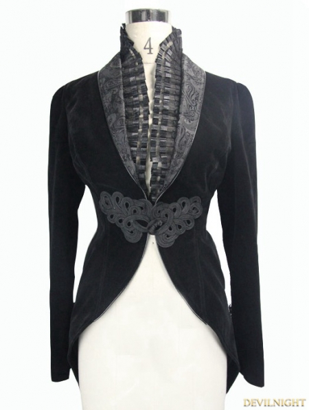 Black Velvet Gothic Swallow Tail Jacket for Women - Devilnight.co.uk