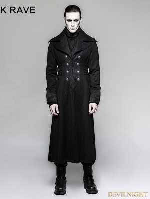 Black Gentleman Steampunk Stripe Long Coat for Men