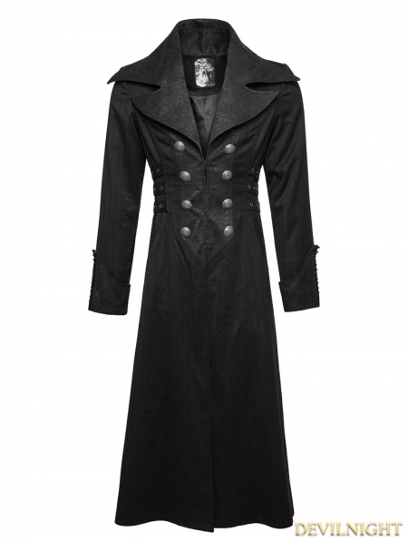 Black Gentleman Steampunk Stripe Long Coat for Men - Devilnight.co.uk
