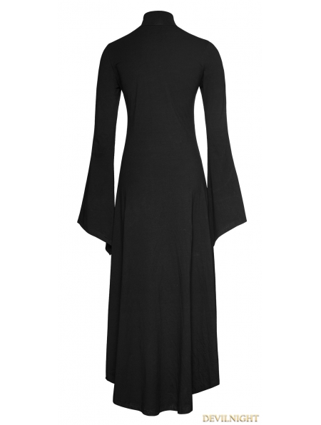 Gothic Dark Cross Hollow-out Trumpet Sleeves Slim Long Dress ...