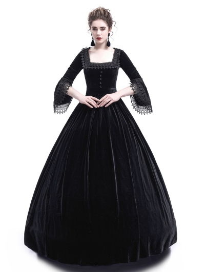 Black Velvet Marie Antoinette Queen Theatrical Victorian Dress