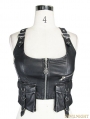 Black PU Gothic Pocket Top Vest for Women