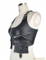 Black PU Gothic Pocket Top Vest for Women